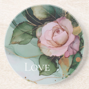 Romantic Rose Pink Gold Floral Love  Coaster