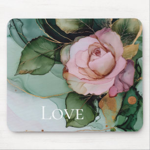 Romantic Rose Pink Gold Floral Love  Mouse Pad