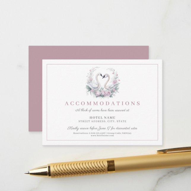 Romantic Rose Swan Couple Wedding  Enclosure Card (Front/Back In Situ)