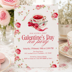 Romantic Rose Tea Cup Galentine’s Day Tea Party Invitation