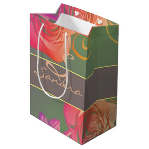 Romantic Rose w/Name Medium Gift Bag