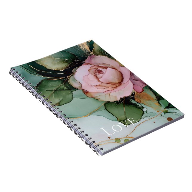Romantic Rose White Pink Gold Floral Love  Notebook (Right Side)