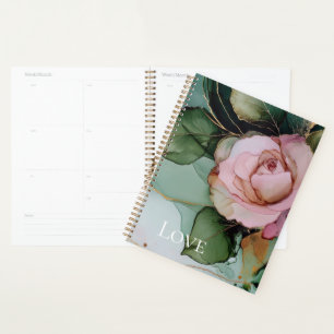 Romantic Rose White Pink Gold Floral Love  Planner