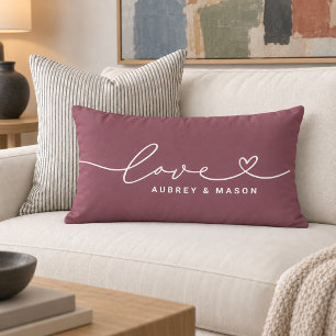 Romantic Rose Wine Love Heart Couple Names Lumbar Pillow
