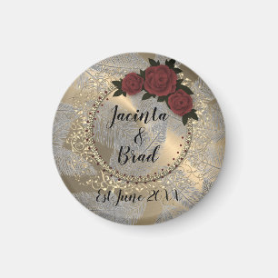 Romantic Rose Wreath Feather Wedding Magnet