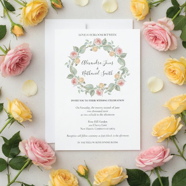 Romantic Rose Wreath Summer Wedding Invitation (Creator Uploaded)
