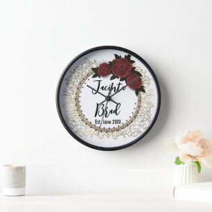 Romantic Rose Wreath Wedding Clock