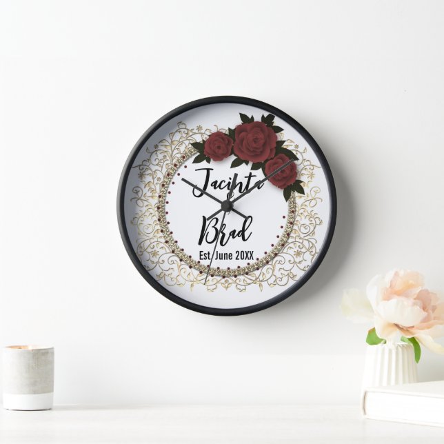 Romantic Rose Wreath Wedding  Clock (Home)