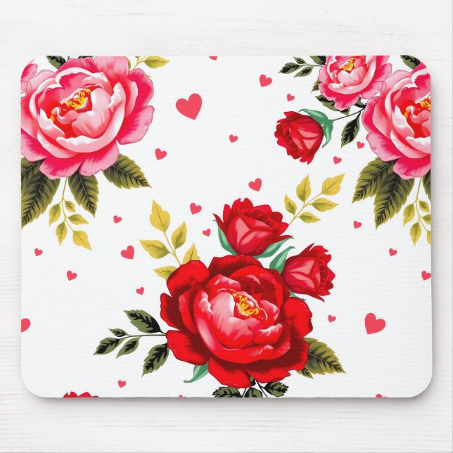Romantic Roses and Hearts Mouse Pad (Front)