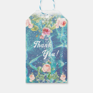 Romantic roses and sparcles thank you gift tags