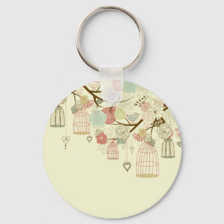 Romantic Roses, birds, birdcages, Floral Vintage Keychain