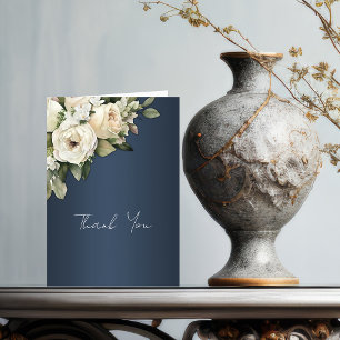 Romantic Roses, Boho Dusty Blue Wedding Thank You Card