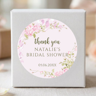 Romantic Roses Chic Floral Bridal Shower Thank You Classic Round Sticker