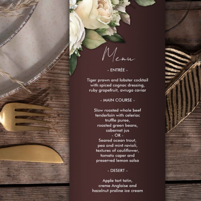 Romantic Roses Dark Burgundy Wedding  Menu (Creator Uploaded)