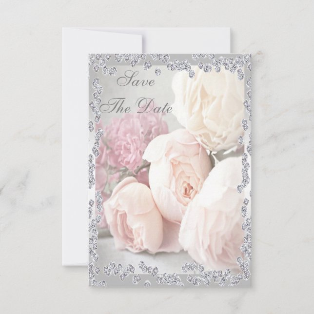 Romantic Roses & Diamonds 25th Save The Date (Front)