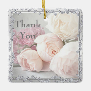 Romantic Roses & Diamonds Thank You Ceramic Ornament