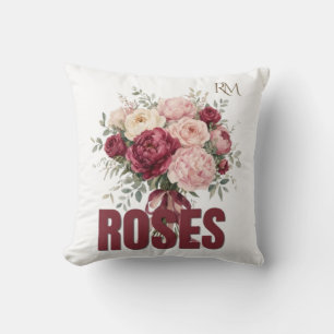 Romantic Roses Floral Bouquet Elegant Flower Desig Throw Pillow