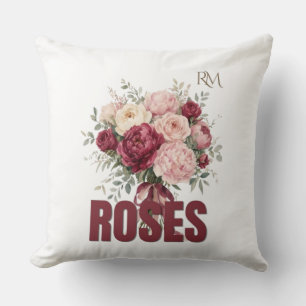Romantic Roses Floral Bouquet Elegant Flower Desig Throw Pillow