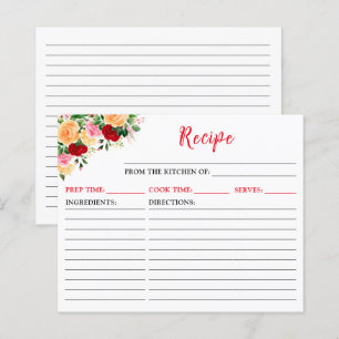 Romantic Roses Floral Recipe Card