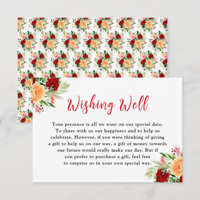 Romantic Roses Floral Wedding Wishing Well Enclosure Card (Front/Back)