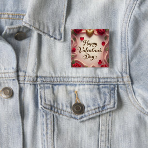 Romantic Roses & Heart Valentine Design 2 Inch Square Button