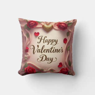 Romantic Roses & Heart Valentine Design Throw Pillow