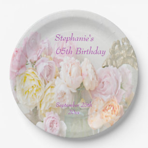 Romantic Roses in Jars 65th Birthday Paper Plate
