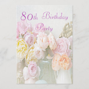 Romantic Roses in Jars 80th Birthday Party Invitation