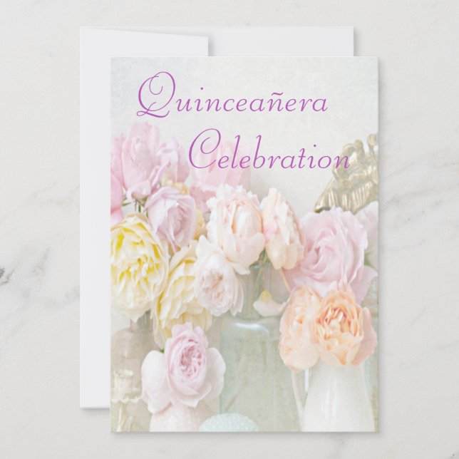 Romantic Roses in Jars Quinceañera Invitation (Front)