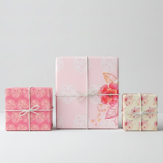 Romantic Roses Lace Pattern Wrapping Paper Sheet (Creator Uploaded)