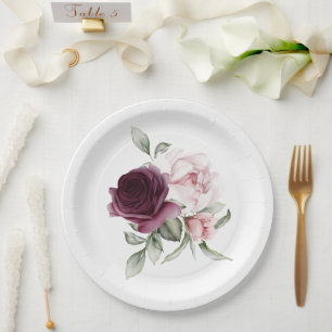 Romantic Roses Luxury Watercolor Botanical Paper Plate