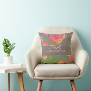 Romantic Roses Monogram Throw Pillow