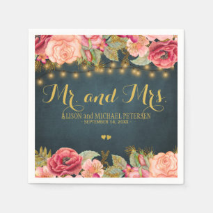 Romantic roses navy mr and mrs script wedding napkin