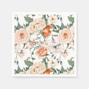 Romantic roses peony eucalyptus peach cream orange napkin