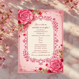 Romantic Roses Pink Heart Motifs Valentine Party  Invitation