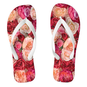 Romantic Roses Pink Red Bouquet Floral Flip Flops