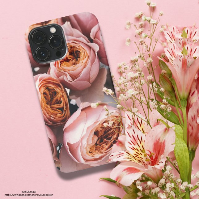 Romantic roses Rustic photography artwork iPhone Case (Modern rustic roses phone cases in pink background for her.)