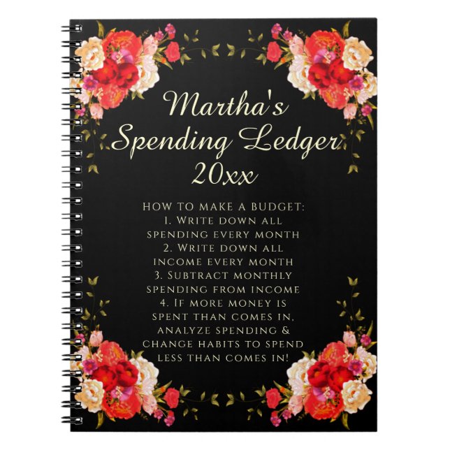 Romantic Roses Spending Ledger Budget Beginner Notebook (Front)