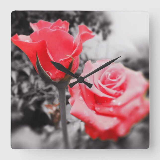 Romantic Roses Square Wall Clock (Front)