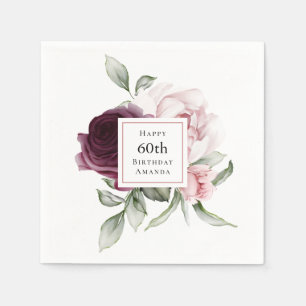 Romantic Roses Watercolor Botanical 60th Birthday Napkin