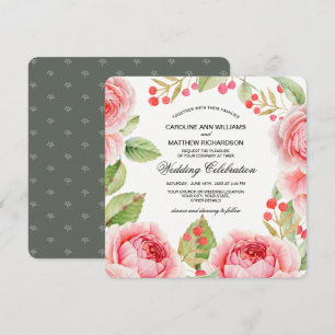 Romantic Roses Watercolor Wedding Invitation