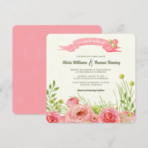 Romantic Roses Watercolor Wedding Invitation