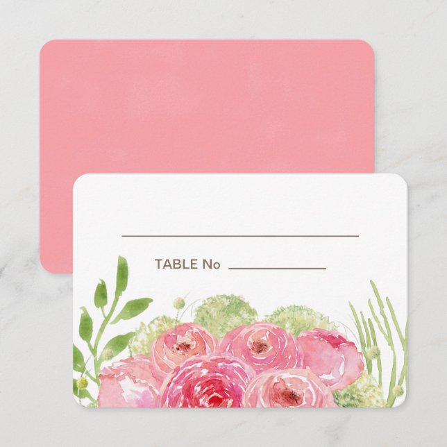 Romantic Roses Wedding Table Place Card (Front/Back)
