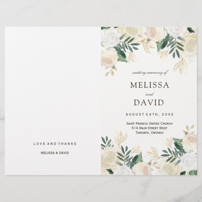 Romantic Roses Woodland Wedding Programs (Front)