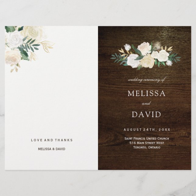 Romantic Roses Woodland Wedding Programs (Front)