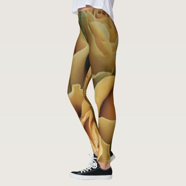 Romantic Roses Yellow Gold Flowers Floral Leggings (Left)