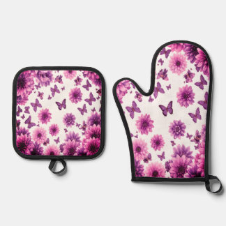 Romantic Rosy Floral Oven Mitt & Pot Holder Set