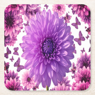 Romantic Rosy Floral Square Paper Coaster