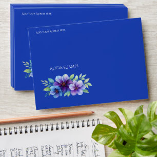 Romantic Royal Blue Botanical Watercolor Wedding  Envelope
