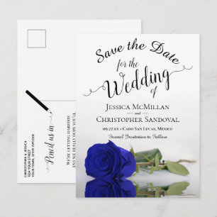 Romantic Royal Blue Rose Wedding Save the Date Announcement Postcard